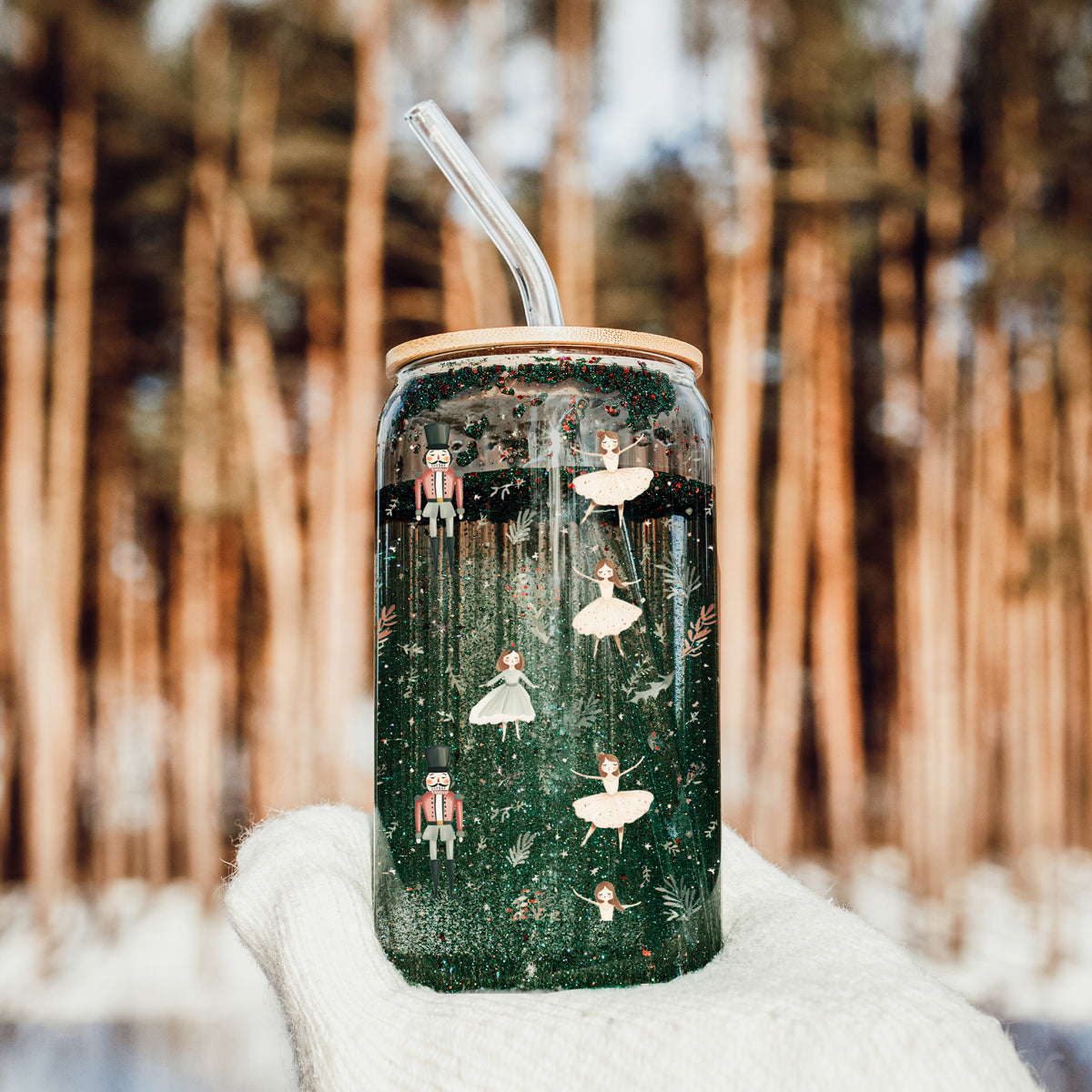 Unique Christmas gifts nutcracker ballerina pastel glass cup 17oz - Holiday coffee tumbler bamboo lid straw
Soft Christmas colors glass tumbler 17oz - Nutcracker ballerina pastel holiday drinkware bamboo lid straw